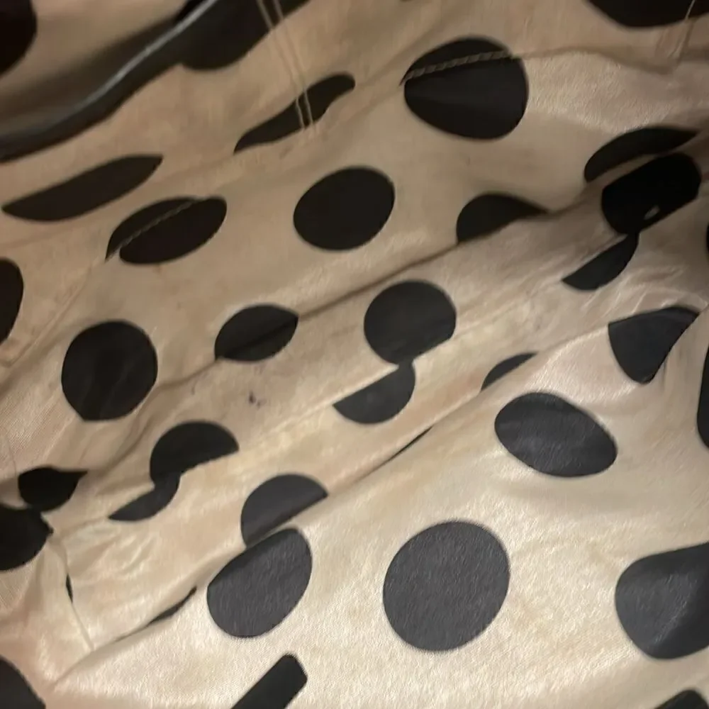 Kate Spade Womens Black Leather Large Classic Handbag Purse Polka dot Lined